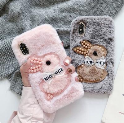 China FOR iPhone 13 Pro Max Girl's Case For iPhone 12 Pro Max Fluffy Fur Pink Girls Mini 13 Case Famous Pearl Diamond Phone Case Diy Beautiful for sale