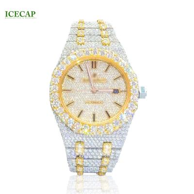 China Date Automatic Custom Women Men Full Diamond Watch Vvs Moissanite Hip Hop High End Luxury Bling Iced Out Stainless Steel Mechanical Watches for sale