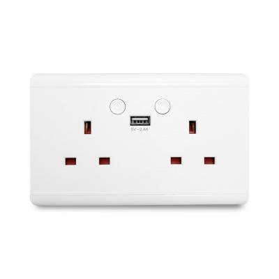 China Residential / Multipurpose Tuya 15A WIFI Smart Dual Led Night Light Plug In Walls 1 Outlet USB2 Control UK Standard Works With Alexa / Google Home for sale