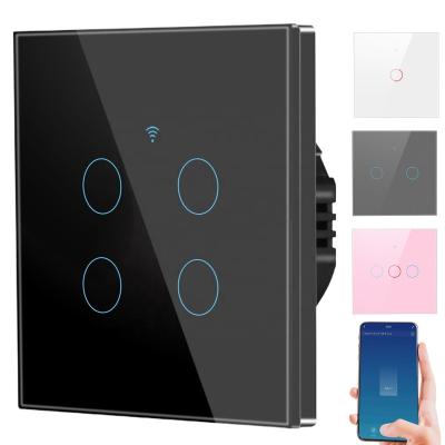 China Tempered Glass UK EU WiFi Smart Home Wall PC + Button Switch No 4 Band Neutral Support RF433 & App Remote Control With Tempered Glass Touch Pane for sale