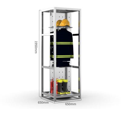 China Space Saving Stainless Steel Battle Suit Rack Fire Rescue Suit Equipment Rack Double Sided Rotating Rack for sale