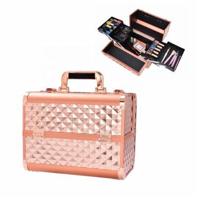 China Bestseller durable ready stock cosmetiquera aluminum rose gold make up cosmetic case case with 4 trays from Winxtan Foshan, China for sale