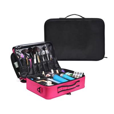 China Ready stock fashion 3 layers waterproof pink make up case travel cosmetic bags travel make up bag with strong frame winxtan,foshan for sale