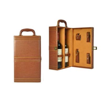 China Newcomer Winxtan Foshan China PU Wine Crate Wine Carrier Luxury Leather Wine Gift Box Handmade For 2 Bottles With Accessaries for sale