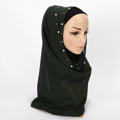 China New Main Use Fashion Pearl Solid Color Muslims Scarf 70*180cm Malaysia Chiffon Hijab Scarf For Women for sale