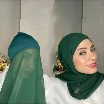 China 2021 new face tarpaulin chiffon instant hijab with a hood under the scarf unique design chiffon hijab scarf for muslim scarf for sale