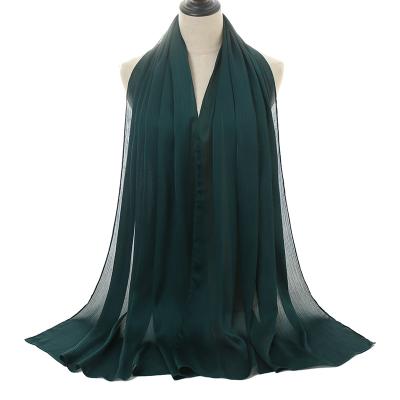 China Wholesale Women's LONG Scarves Polyester Simple Pleat Shawl Chiffon Muslim Hijab Crinkle Crepe Pleated Scarf for sale