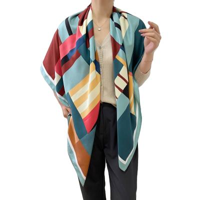 China Wholesale Custom 100% Silk Digital Printing Square Scarves 130 x130cm Large Size Satin Square Scarf for sale