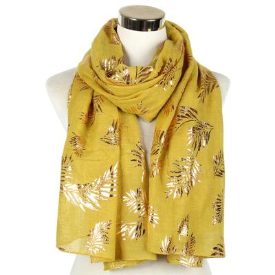 China Fashion Ladies Hot Selling Viscous Scarf Leaves Gold Printed Soft Stamping Women Warm Hijab Scarf Shawl for sale