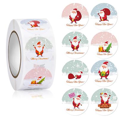 China Waterproof Merry Christmas Stickers Roll Up Candy Bag Sealing Sticker Christmas Decorations New Year Gifts Box Labels for sale