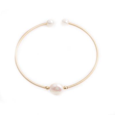 China FASHIONABLE Hot Selling Popular B110 Amazon Pearl Natural Freshwater Cuff Bracelet Real Adjustable Copper Gold Plated Bangle Jewelry For Women for sale