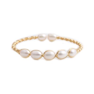 China B111 Trendy Luxury Natural Purple Freshwater Real Pearl Cuff Bangle Popular Adjustable Gold Plated Charm Bracelet Jewelry For Women for sale