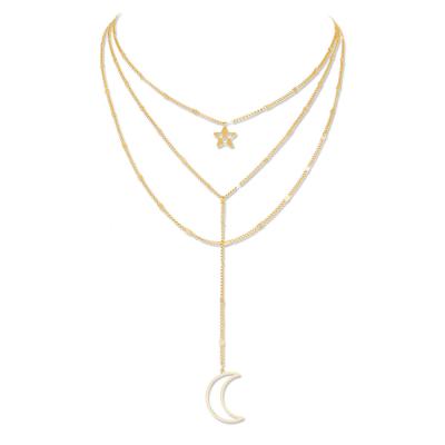 China Latest Design Insti Style Niche Design Small Star Necklace Multilayer Pendant Crescent Simple Cute Fine Jewelry Fine Jewelry for sale