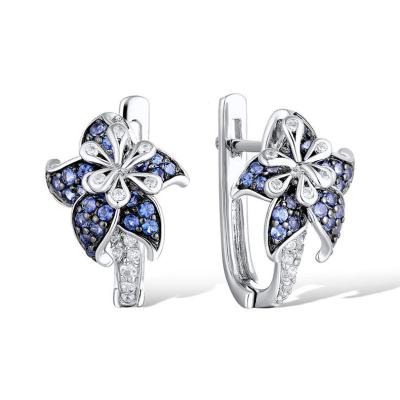 China Datura ES033 silver sapphire flower studs earrings cheap french novel FASHIONABLE stud earrings for women for sale