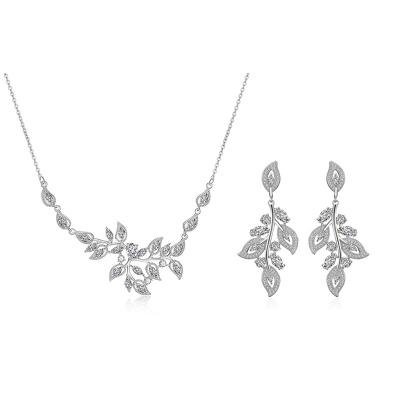 China TRENDY Popular Classic Leaf Design AAA Cubic Zirconia Necklace Earrings Wedding Bridal Jewelry Set for sale