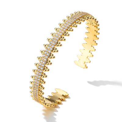 China FASHIONABLE Luxury Double Row AAA Cubic Zirconia Cuff Bracelet Real Gold BS002 18k Gold Plated Charm Bracelet & Bangle Jewelry For Women for sale