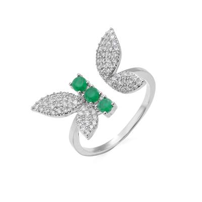 China 2021 Trendy Fashion Trendy Real Design Popular Adjustable Gold Ring Butterfly RS008 Green Ring Jewelry For Women for sale