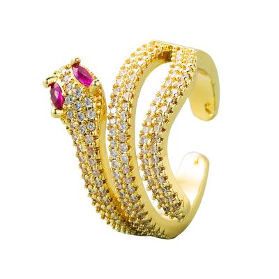 China TRENDARY HOT Luxury High Quality 18k Gold Snake Ring Fashion R014 Multilayer Gemstone Couple Rings Fine Cheap Jewelry for sale