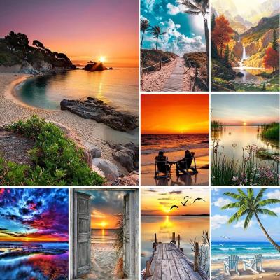 China CLASSIC DIY Diamond Painting Landscape Tree Summer Diamond Embroidery Mosaic Ocean Beach For Adults Wall Painting for sale