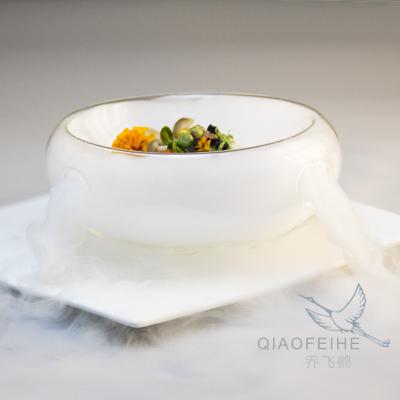 China Sustainable Creative Insulated Dry Ice Three-Eyes Glass Bowl Tableware Insulated Glass Cookware for sale