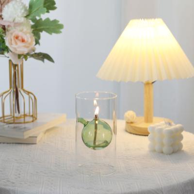 China Creative European Romantic Cylinder Candlelight Decoration Smokeless Glass Kerosene Lamp Home Dinner Party for sale