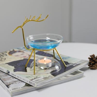 China Chinese Glass Aromatherapy Stove Candle Lamp Aroma Essential Oil Scented Incense Lamp with Elk Shaped Frame for sale