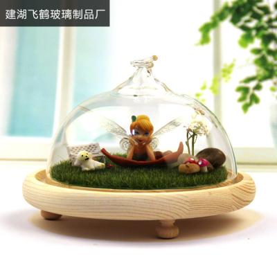 China China Decorative Multifunctional Clear Glass Dome Flowers in Glass Dome Eternal Roses in Glass Dome with Wooden Base for sale