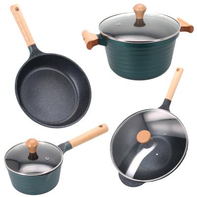 China Viable non-stick 4pc cookware set full set household kitchen pan wok combination gas induction cooker for sale