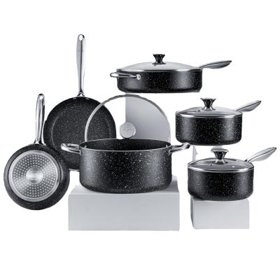 China Hot Selling Viable Product Marble Coating Rough Surface Non-Stick Aluminum Pot Suit Stock 6 Piece Set for sale