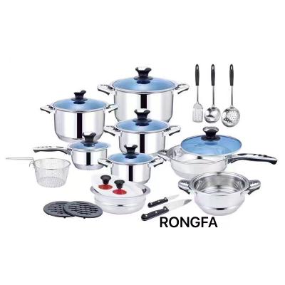 China Sustainable Stainless Steel Cookware 30 Pieces Pot Set Flat Bottom Cookware Pot Set for sale