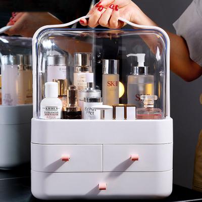 China Modern Desktop Cosmetic Storage Box Portable Cosmetic Case With Drawer Skin Care Plastic Dustproof Shelves for sale