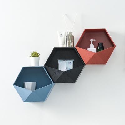 China Beautiful Wall Combination Wall Living Room Simple Creative Bedroom Bathroom Hexagonal Geometric Storage Rack for sale