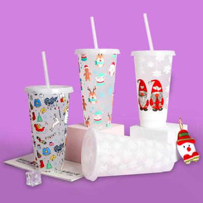 China Factory direct supply new pp heat-sensitive color-changing plastic sippy cup christmas mug fruit tea drink viable for sale