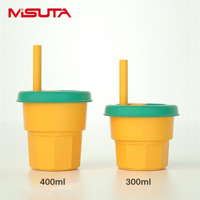 China Food Grade Ware Safe Silicone Cup With Straw Kids Drink Learning Cup Microwavable Lovely Baby Silicone Cup For Water for sale