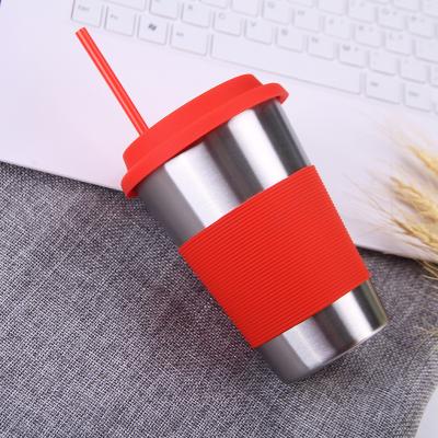 China Portable Outdoor Mug 304 Stainless Steel Single-Layer Cover Silicone Car Beer Stoneware Mug Viable With Straw for sale