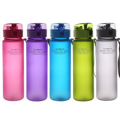 China 400ml Stocked Frosted Sports Cups Plastic Convenient Cup Portable Student Kettle With Lid Sports Bottle for sale