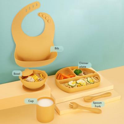 China BPA Free Silicon Edible Baby Feeding Tableware Set Children's Tableware Set Bib 6 Piece Set for sale