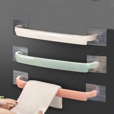 China Modern Punch-free Bathroom Lengthened Single Towel Rack Double Rod Bathroom Slipper Holder Bath Towel Wall Hanging Rack Toilet for sale