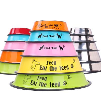 China Pet Food Utensils Stainless Steel Dog Bowl Small Pet Bowl Pattern Stocked Style for sale