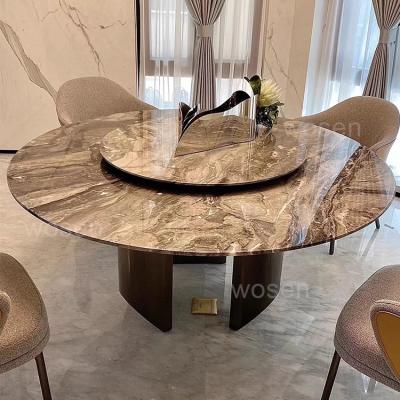 China Soft modern stone top dining table and marble seater chairs set designs square around stainless steel dining tables for sale