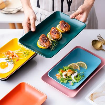 China Durable Solid Color Japanese Rectangular Ceramic Dish Tray Porcelain Sushi Fish Dish Shallow Microwave Oven for sale