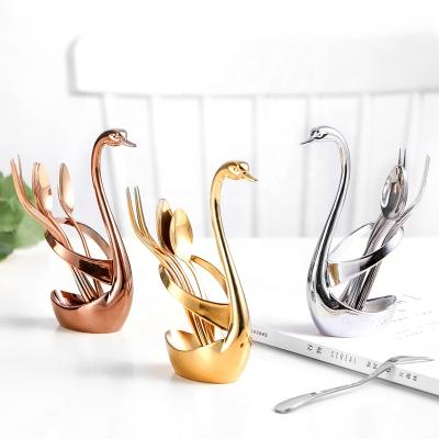 China Sustainable Creative Small Swan Fruit Spoon And Fork Set Stainless Steel Korean Style for sale