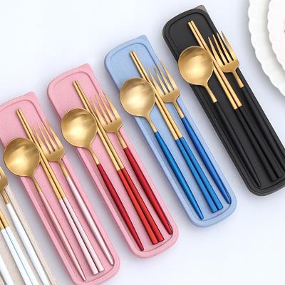 China Sustainable Chopsticks Spoon Fork Set Portable Tableware Three Pieces Set 304 Stainless Steel for sale