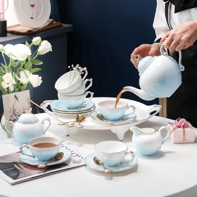 China Gradient Coffee Set Bone China Cup Saucer Pot Spoon Jug Dish Viable European Simple Dish for sale