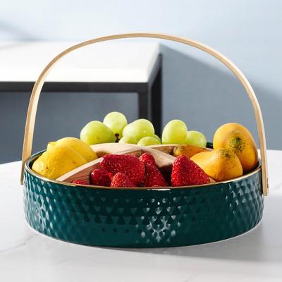 China Tableware Handle Fruit Basket Dried Fruit Snack Candy Box Household Ceramic Separation Tray Plate Dish for sale