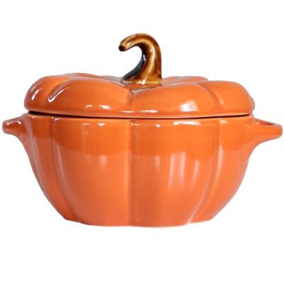 China Small Viable Orange Ceramic Pumpkin Cocotte for sale