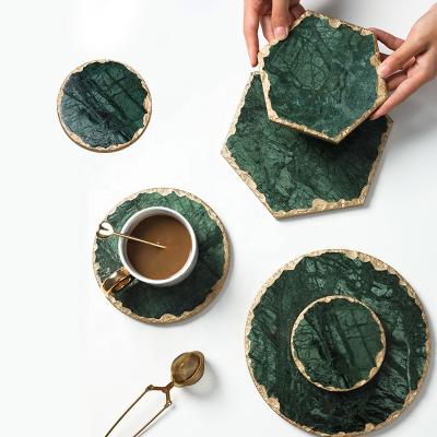 China Sustainable Handmade Round Emerald Real Marble Non Slip Coaster For Bar Kitchen Home Decor for sale