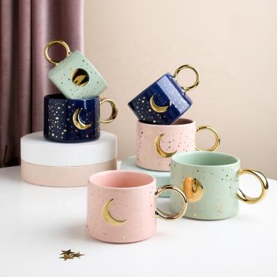 China Viable Couple Cup Starry Sky Drinkware Tableware Ceramic Milk Coffee Water Mug for sale