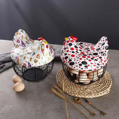 China Creative Ceramic Freshness Preservation Storage Basket Wrought Iron Eggs Potato Container for sale