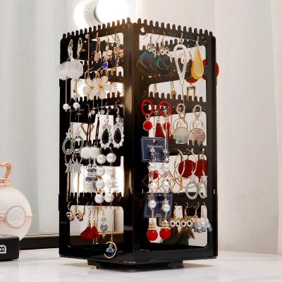 China ABC Earring Organizer 4 Row Earring Organizer 360 Rotating Acrylic Clear Earring Display Stand Jewelry Holder for sale